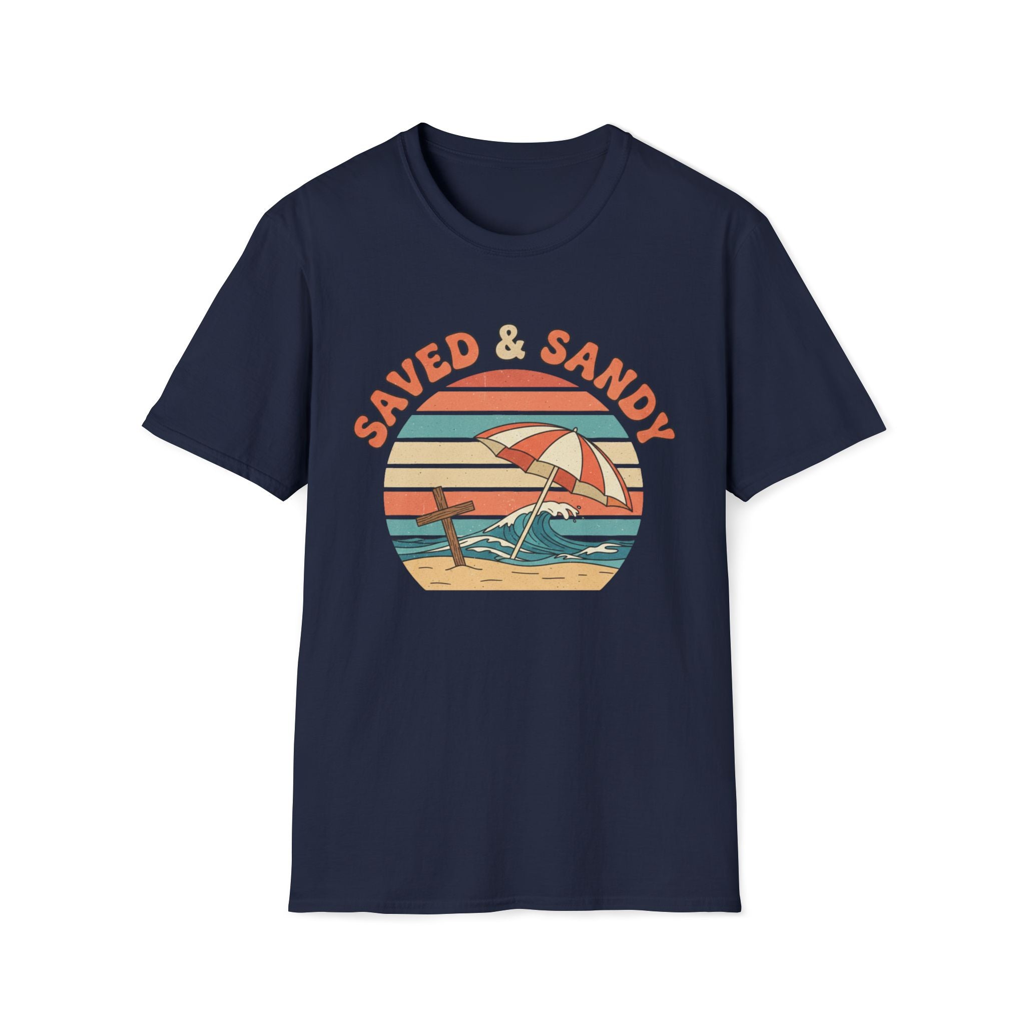 Saved & Sandy Beach Umbrella Retro T-Shirt