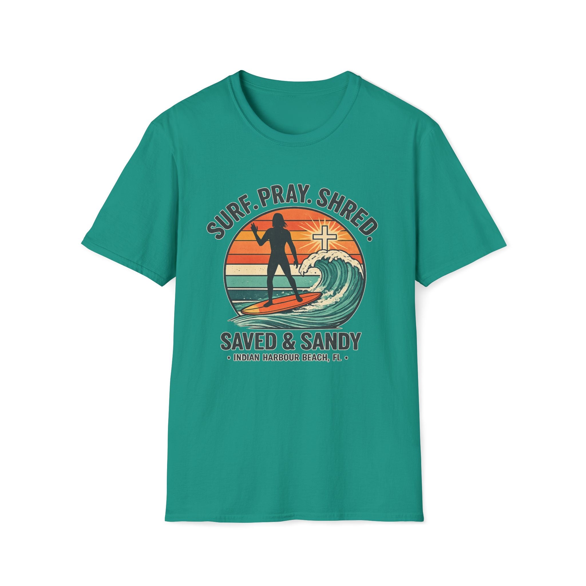 Surf Pray Shred Saved & Sandy Indian Harbour Beach - T-Shirt