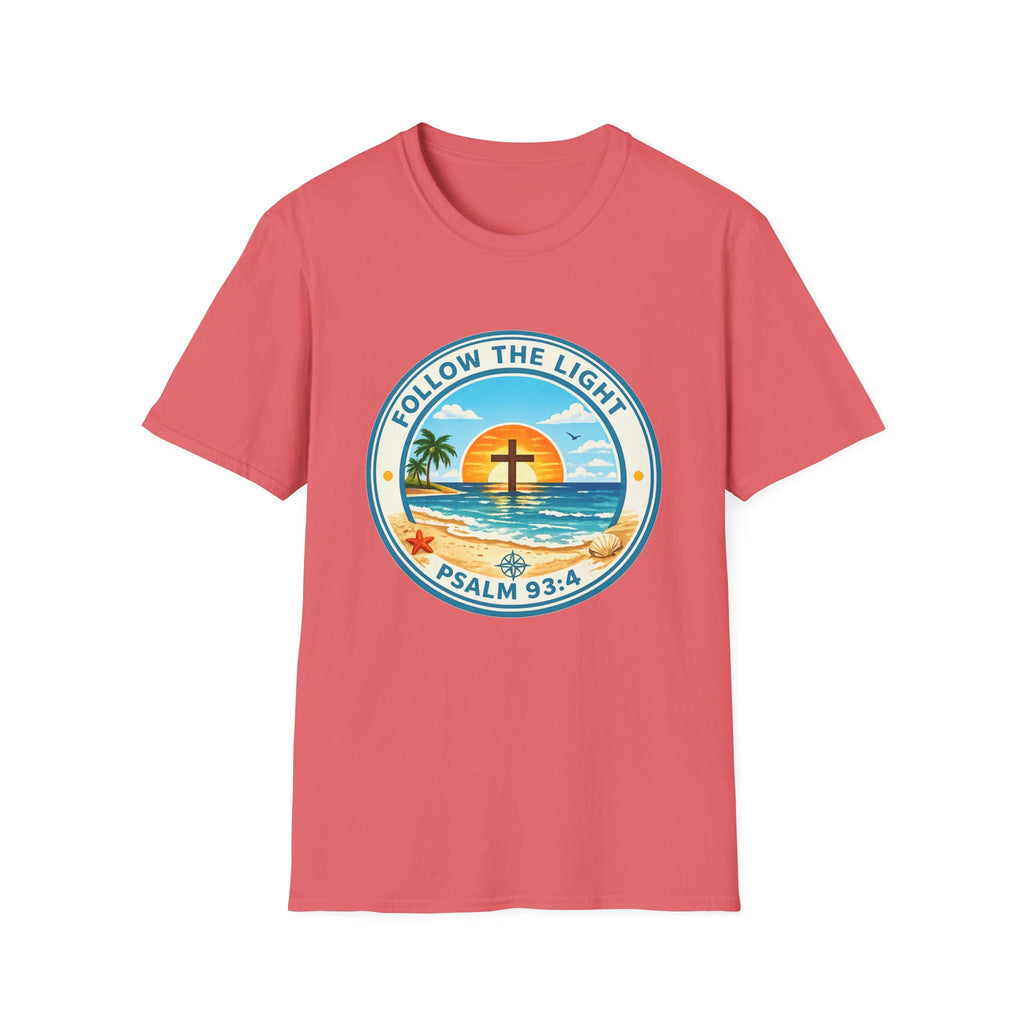 Follow the Light Psalm 93:4 Faith Beach Scene - T-Shirt