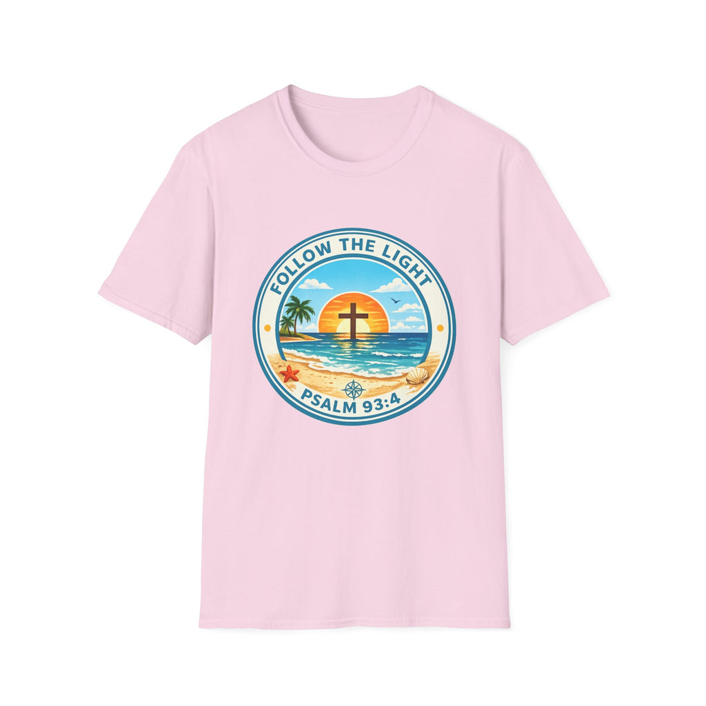 Follow the Light Psalm 93:4 Faith Beach Scene - T-Shirt