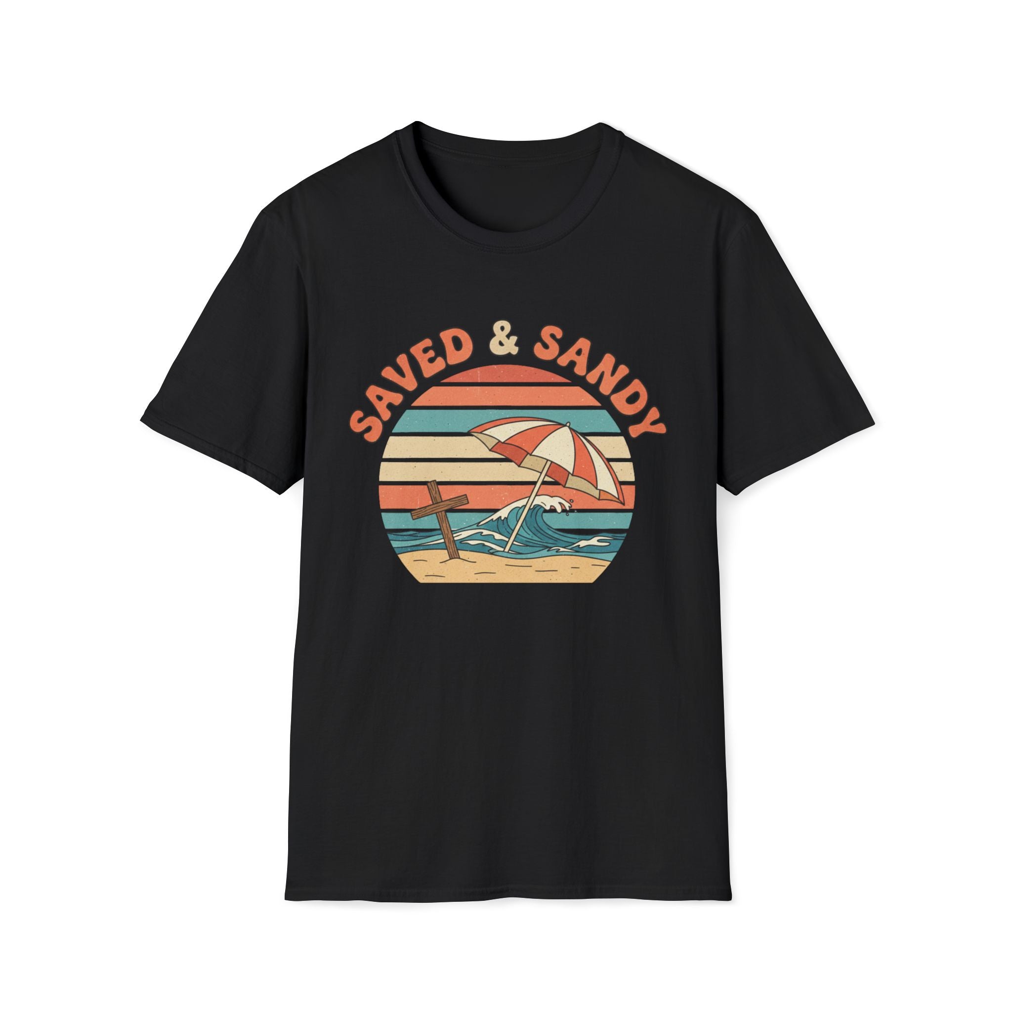 Saved & Sandy Beach Umbrella Retro T-Shirt