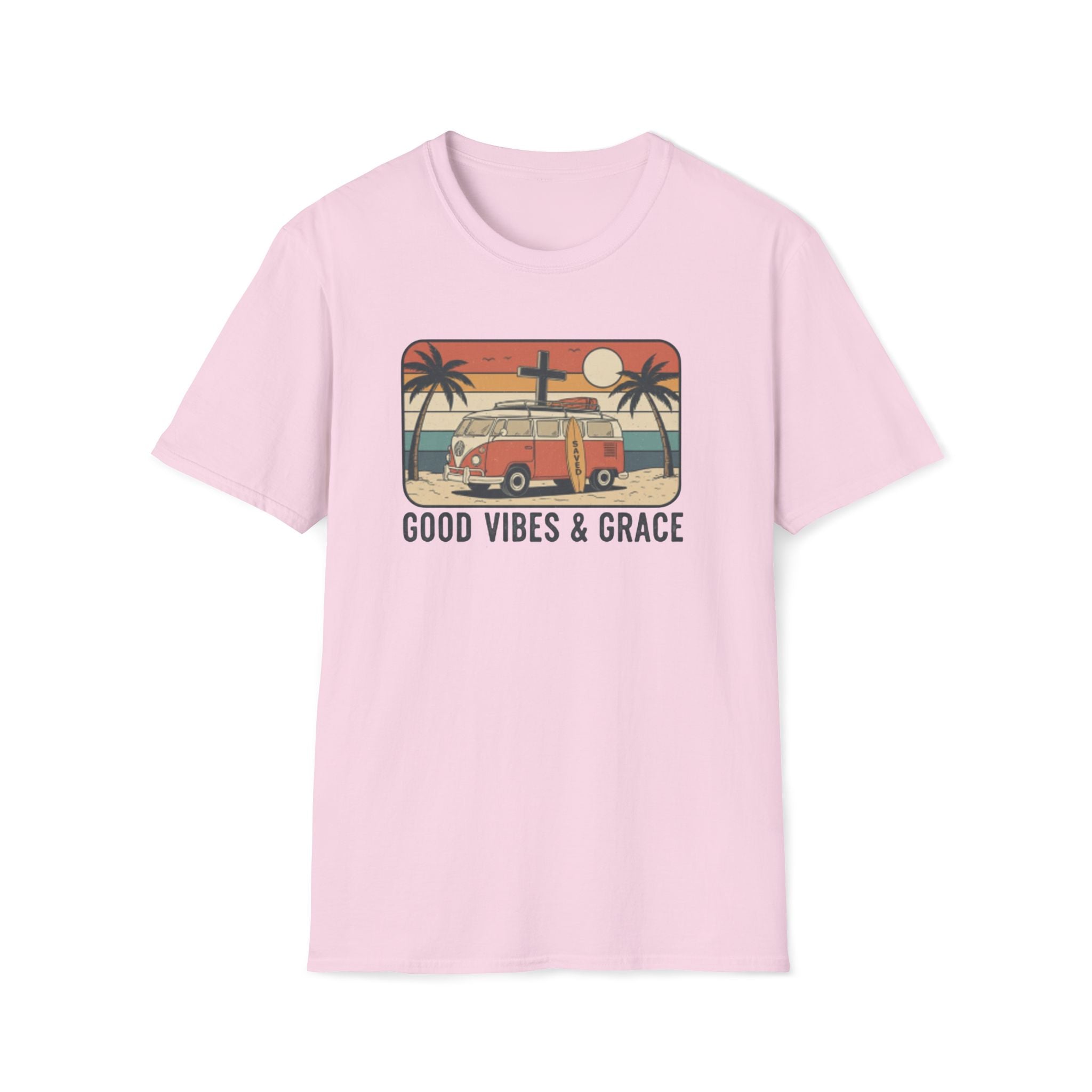 Good Vibes & Grace Van Surfing Sunset 70s Vibe T-Shirt