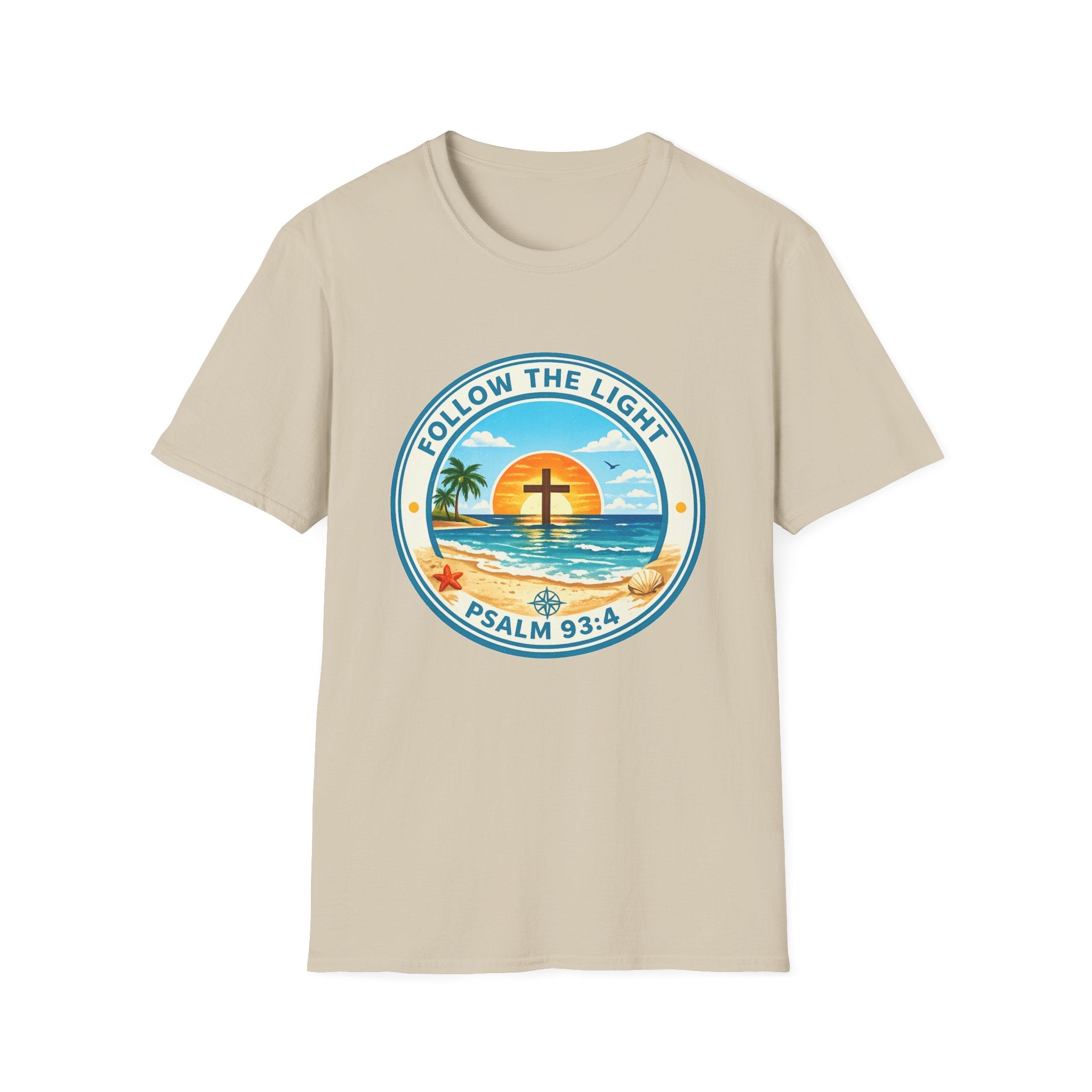 Follow the Light Psalm 93:4 Faith Beach Scene - T-Shirt
