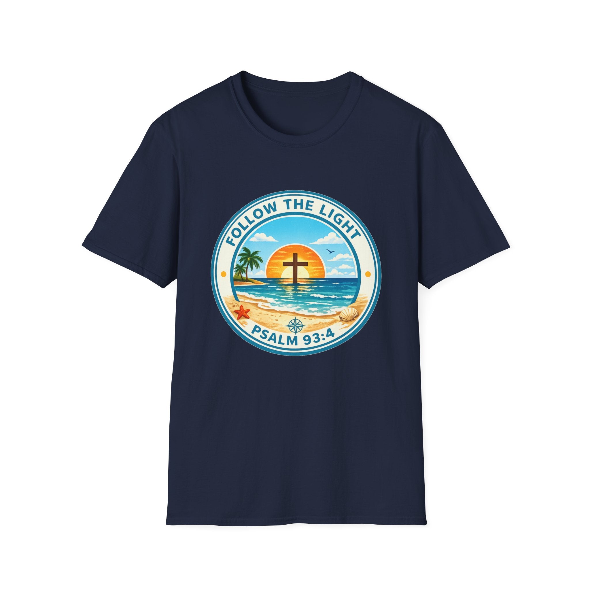 Follow the Light Psalm 93:4 Faith Beach Scene - T-Shirt