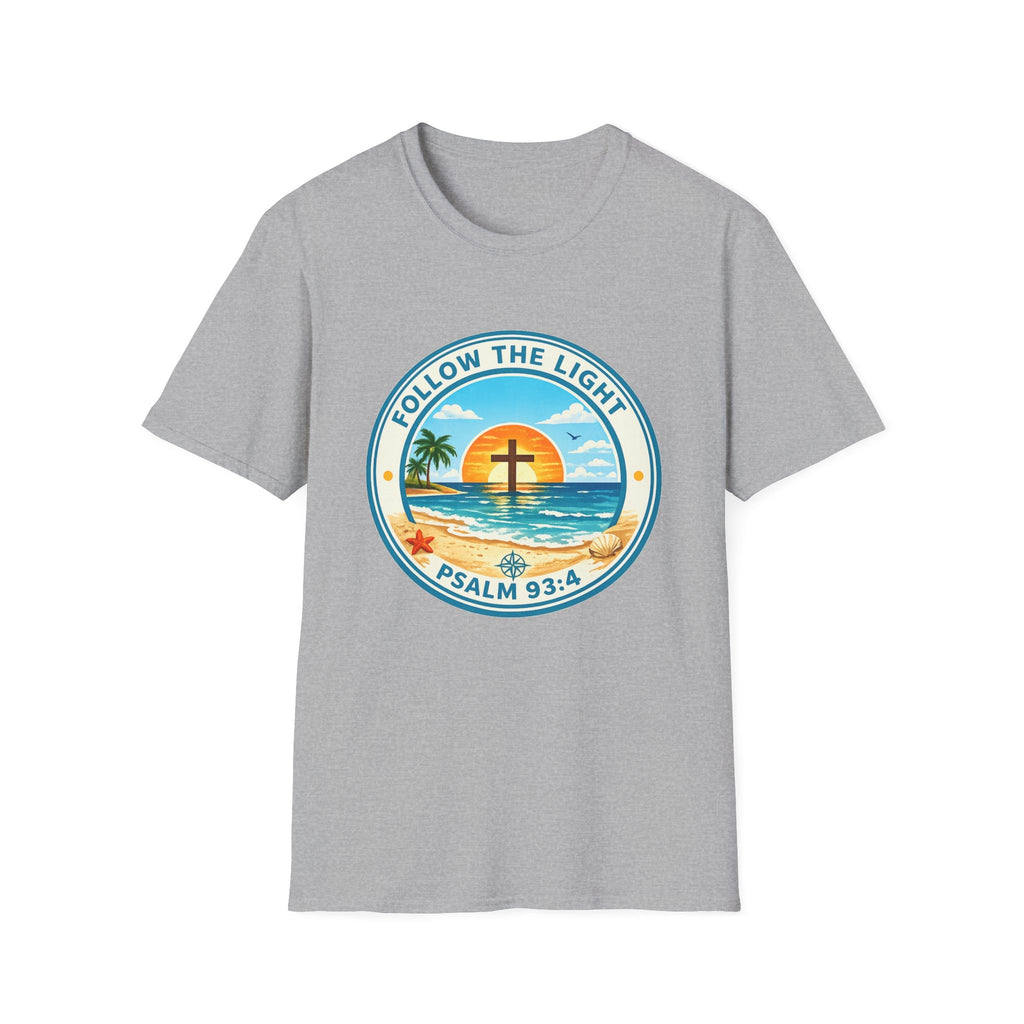 Follow the Light Psalm 93:4 Faith Beach Scene - T-Shirt
