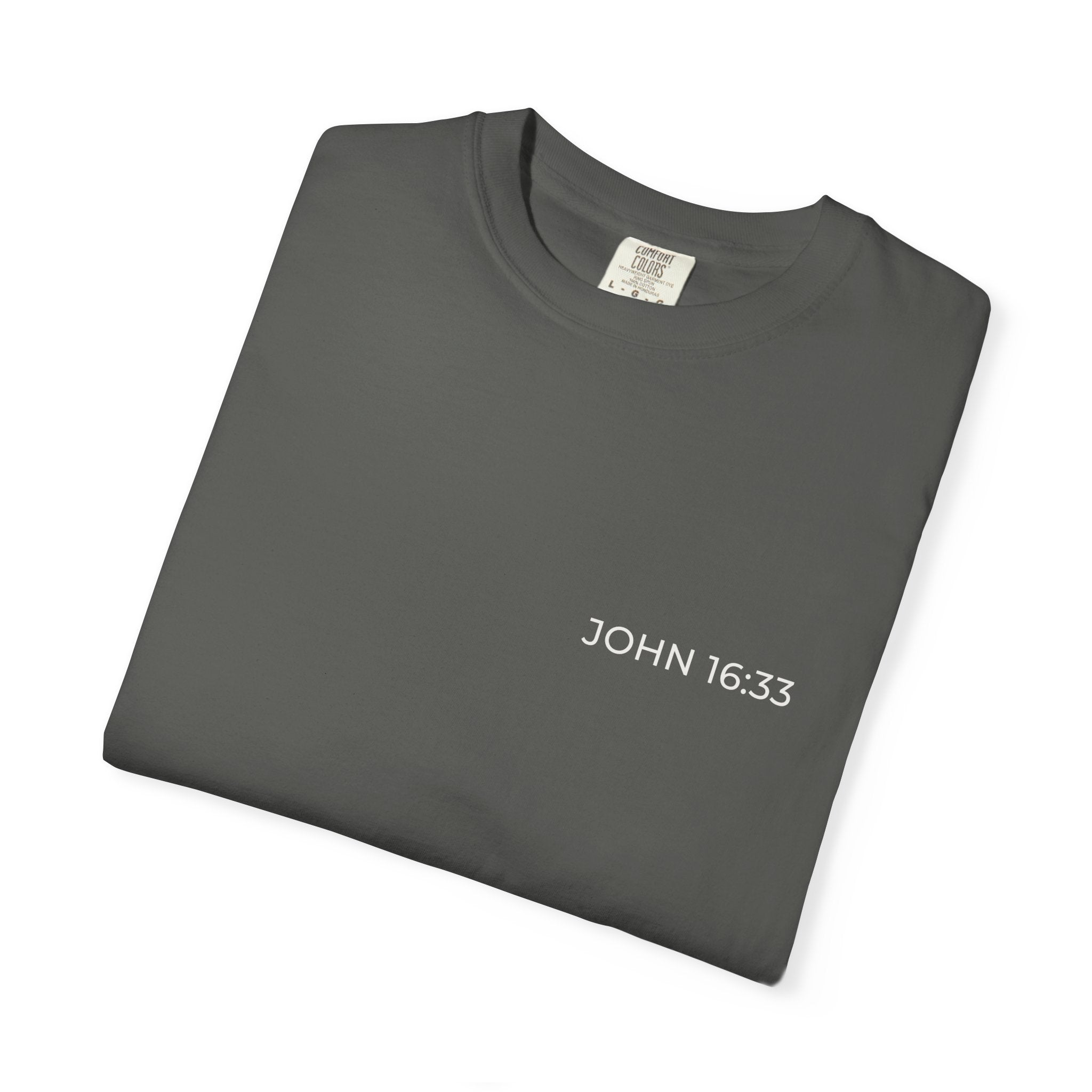 JOHN 16:33 — Micro Chest Christian T-Shirt