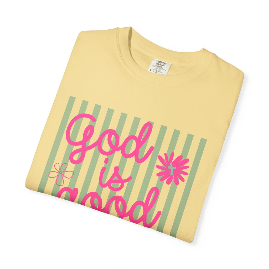 God Is Good All The Time Shirt, Comfort Colors, Womens Religious Gifts, Striped Preppy Christian T-Shirt, Faith Inspirational