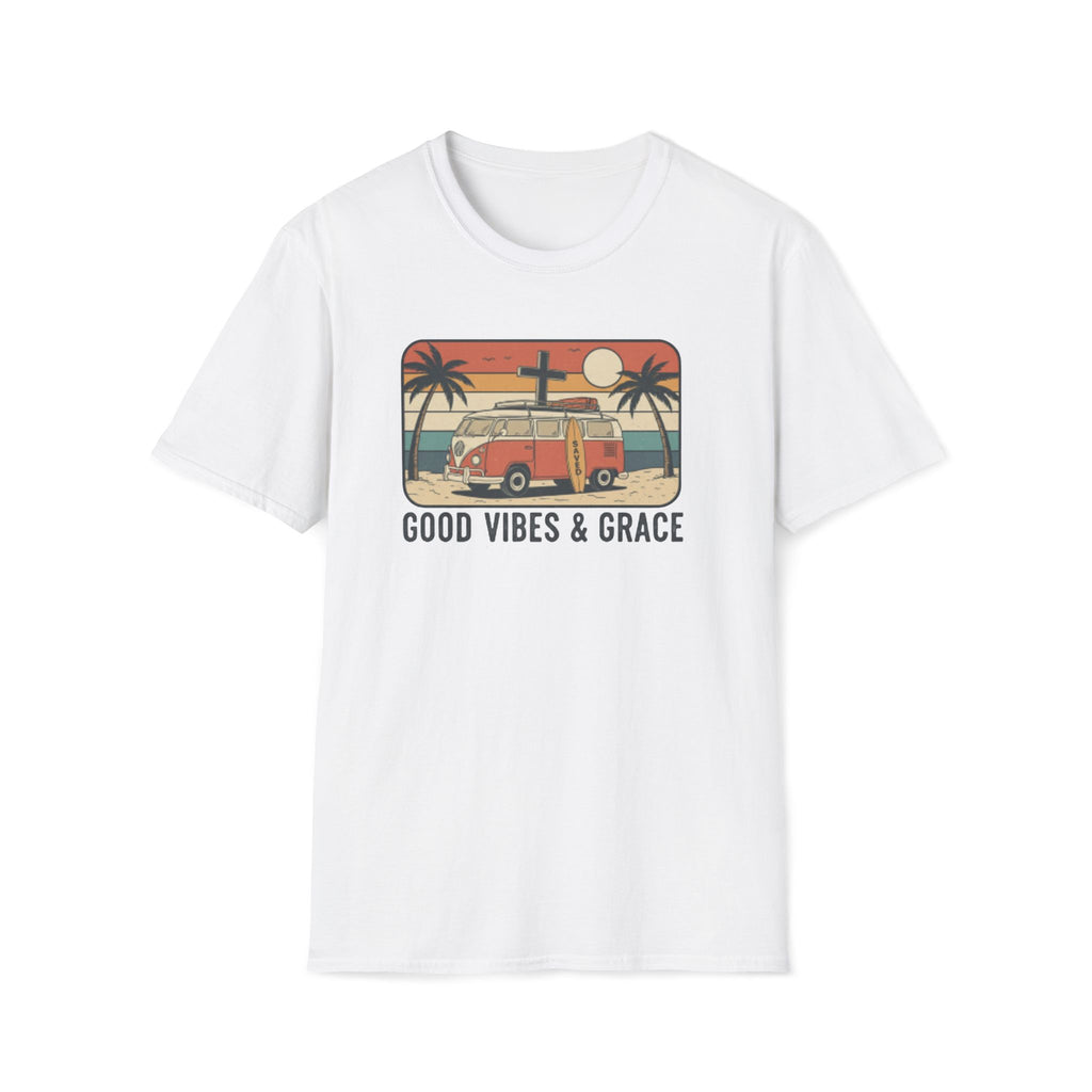 Good Vibes & Grace Van Surfing Sunset 70s Vibe T-Shirt