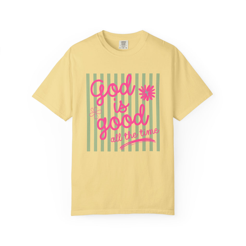 God Is Good All The Time Shirt, Comfort Colors, Womens Religious Gifts, Striped Preppy Christian T-Shirt, Faith Inspirational