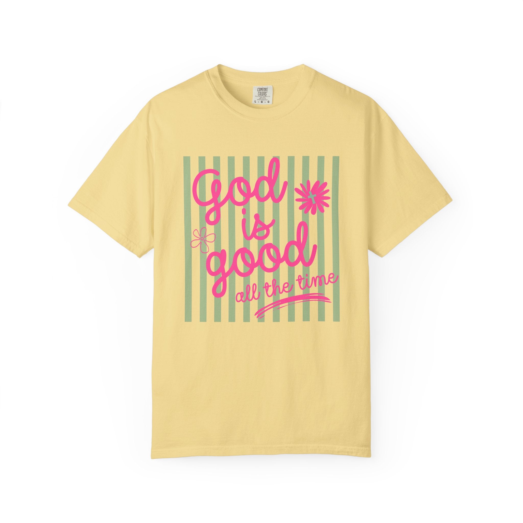 God Is Good All The Time Shirt, Comfort Colors, Womens Religious Gifts, Striped Preppy Christian T-Shirt, Faith Inspirational