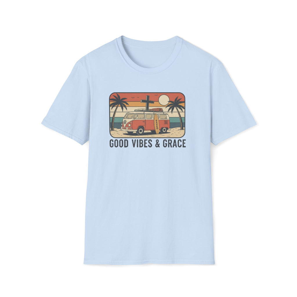 Good Vibes & Grace Van Surfing Sunset 70s Vibe T-Shirt
