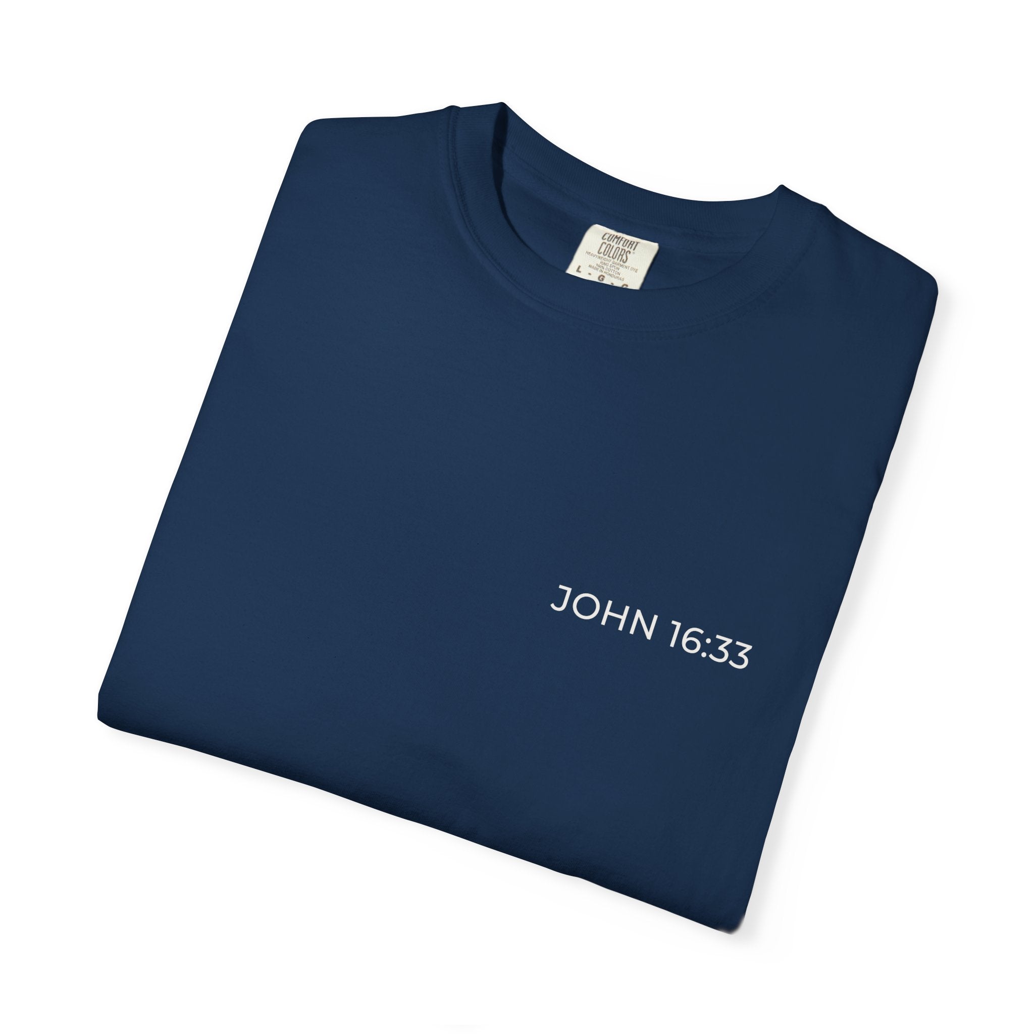 JOHN 16:33 — Micro Chest Christian T-Shirt
