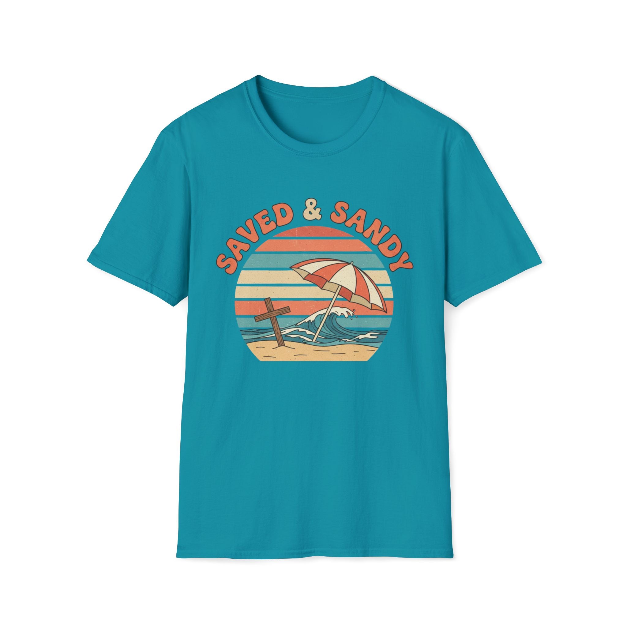 Saved & Sandy Beach Umbrella Retro T-Shirt