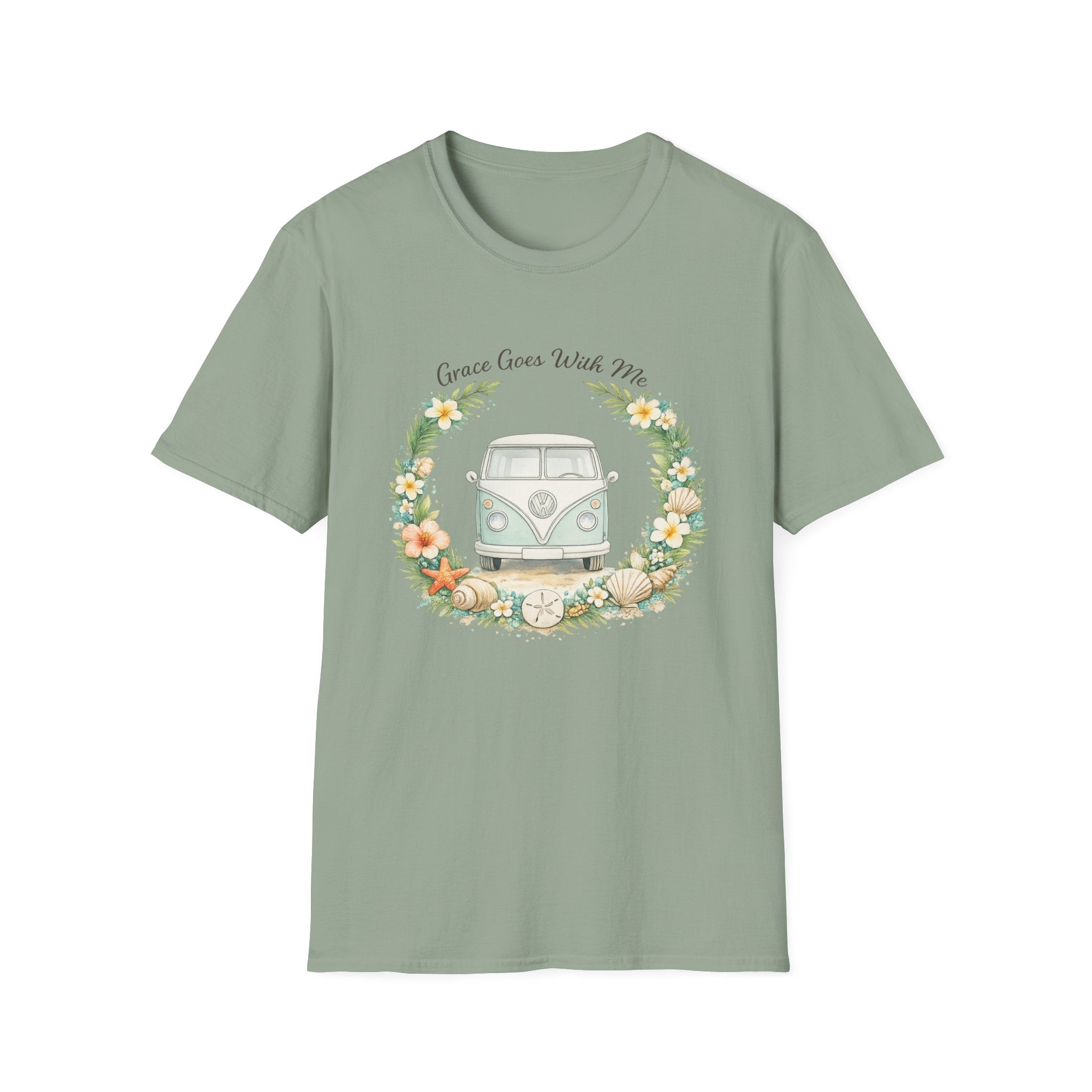 Grace Goes With Me Van Beach Wreath Design - T-Shirt