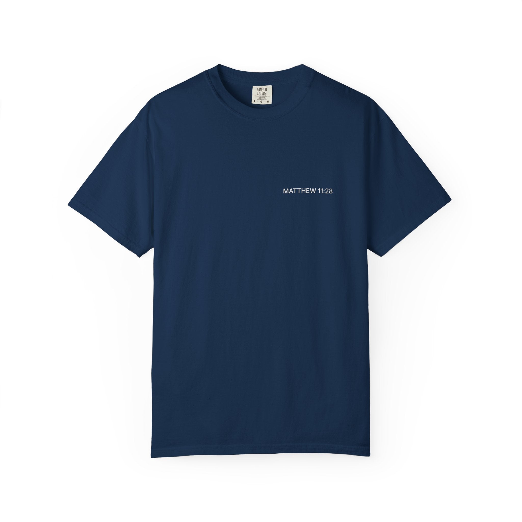 MATTHEW 11:28 — Micro Chest Christian T-Shirt