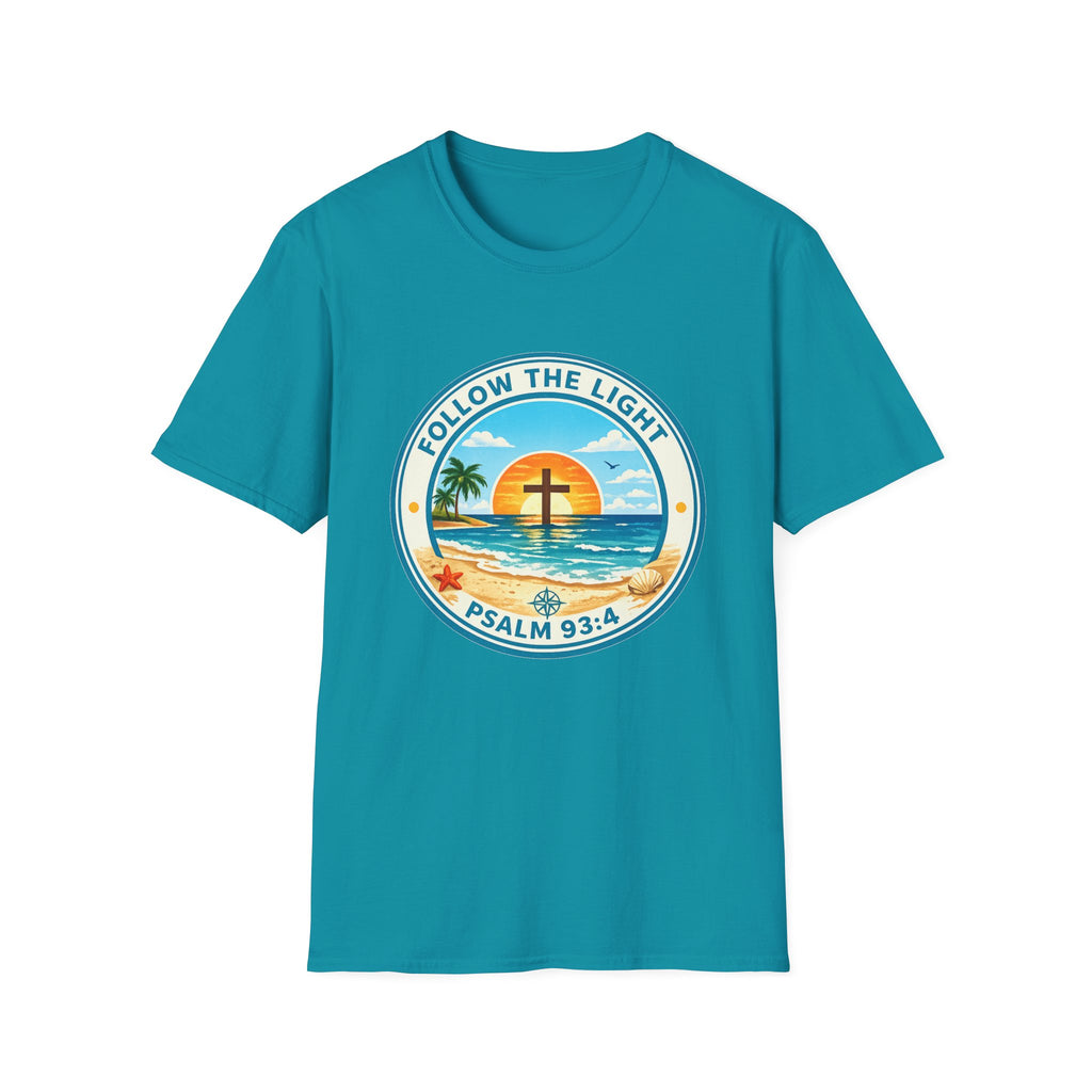 Follow the Light Psalm 93:4 Faith Beach Scene - T-Shirt