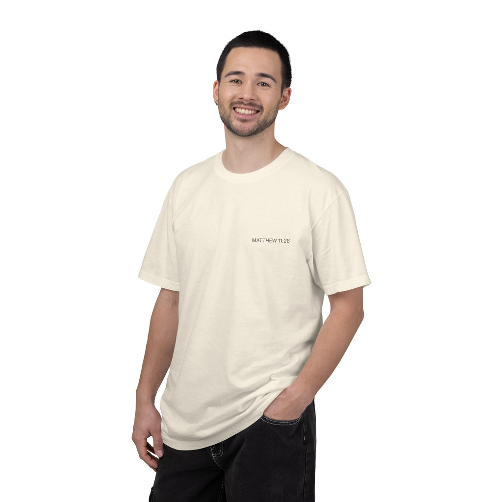 MATTHEW 11:28 — Micro Chest Christian T-Shirt