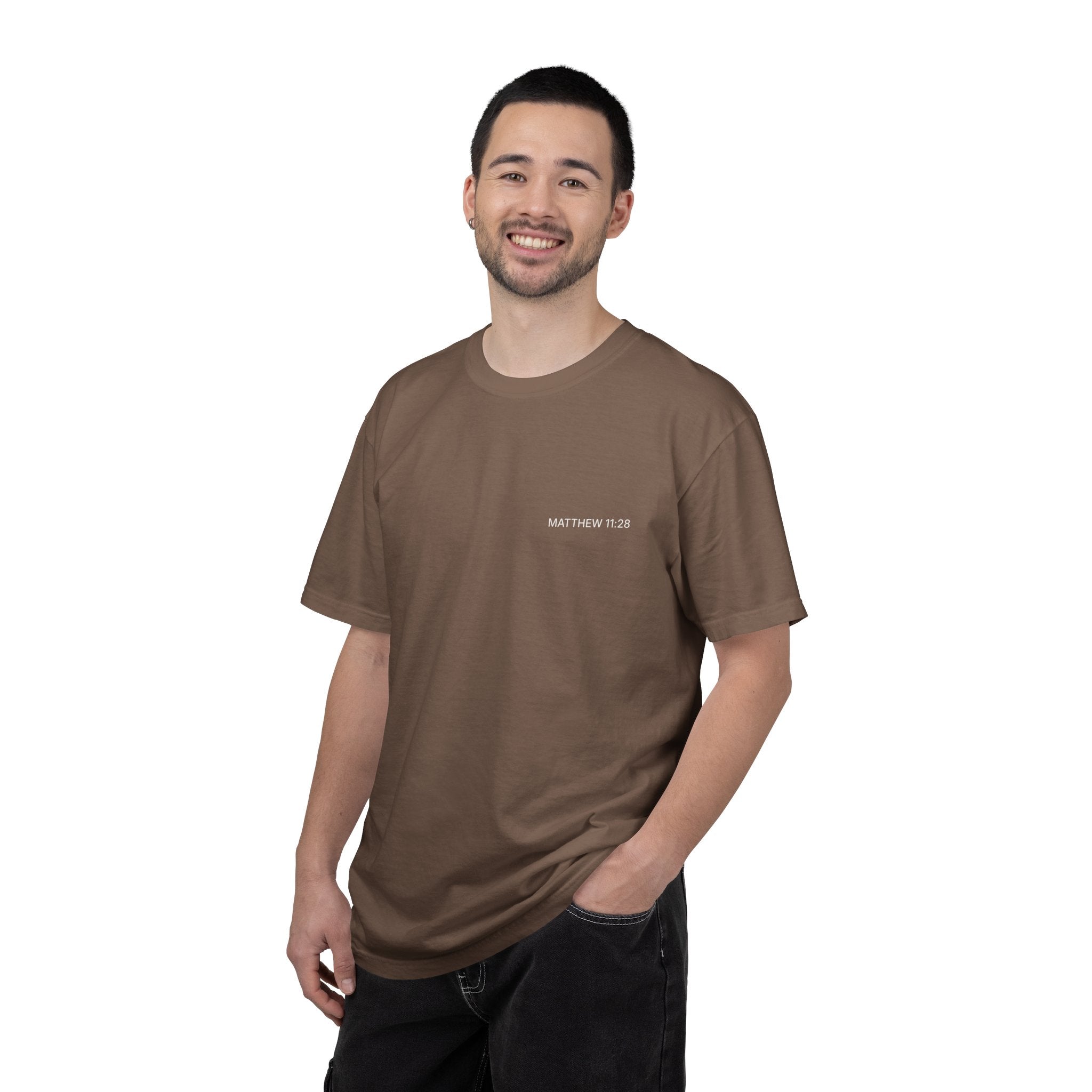 MATTHEW 11:28 — Micro Chest Christian T-Shirt