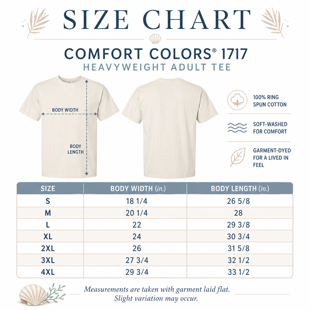 Comfort Colors 1717 Make Heaven Crowded shirt size chart